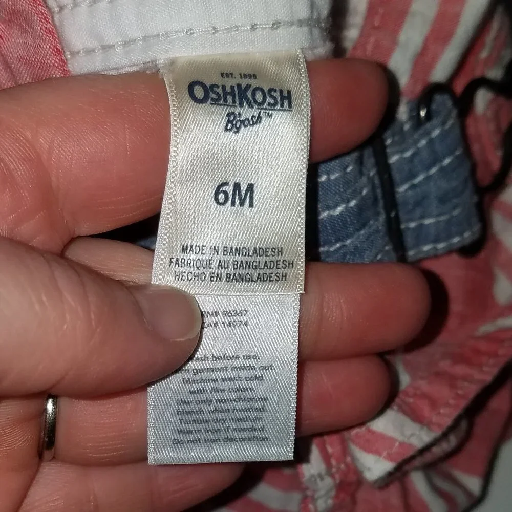 OshKosh B'Gosh Baby Shortalls 6 Months Boy Girl Red White Blue Shorts Overalls